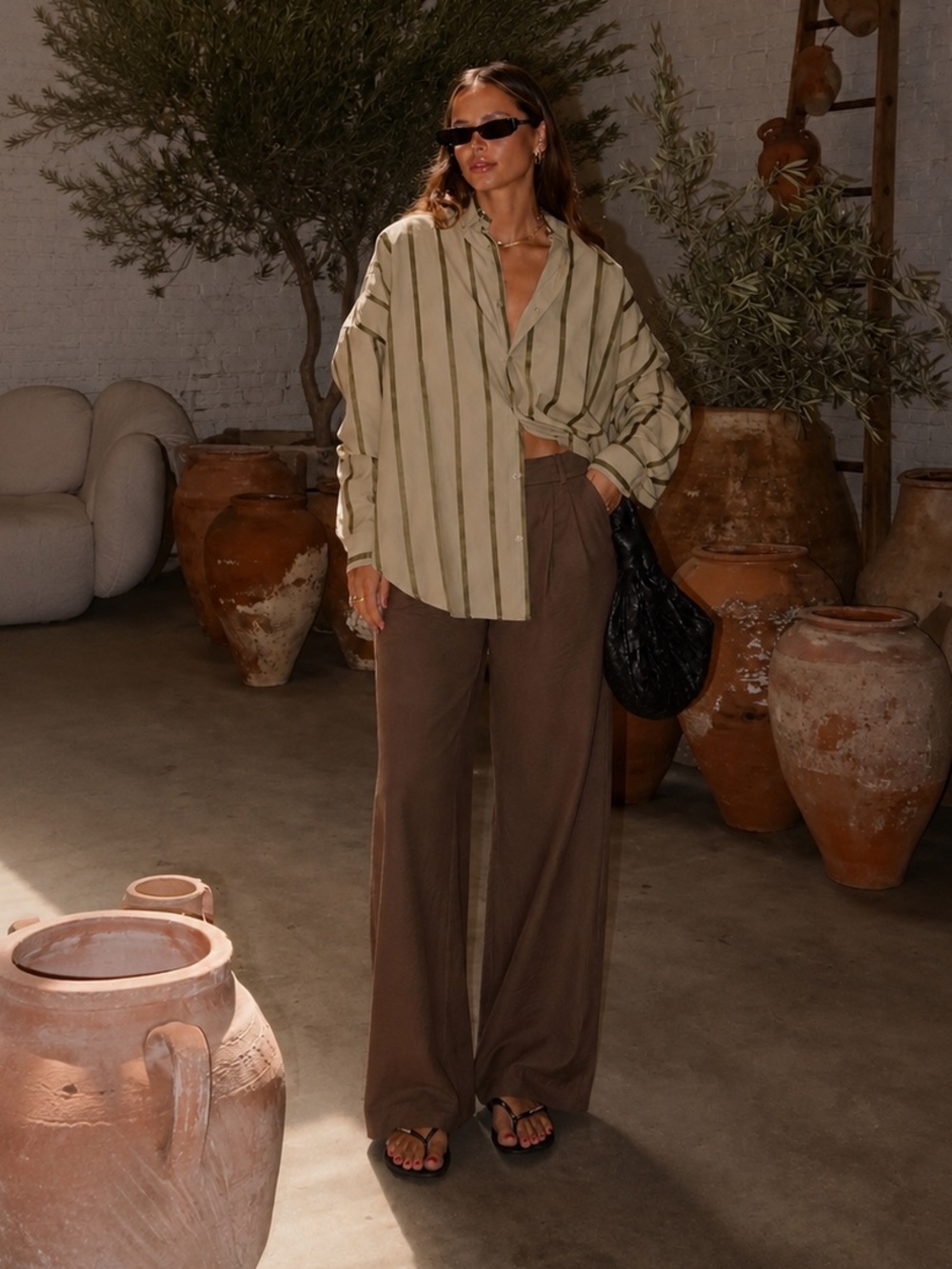 Abercrombie & Fitch Sloane Curve Love Crepe Tailored Wide Leg Pants Brown 32 14R